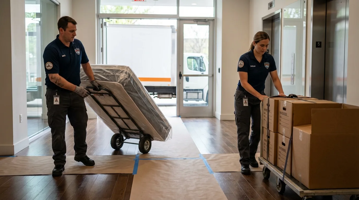 Professional apartment movers loading elevator in Perkasie, PA